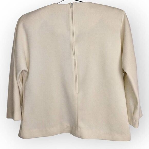 Vtg Leslie Fay Womens Top Sz 10 Cream Knit Black Velvet‎ Back Zip 60s Whimsicore - Picture 2 of 11
